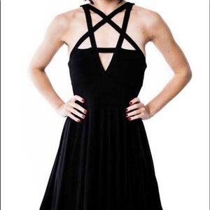 Killstar Pentagram Front Black Skater Dress